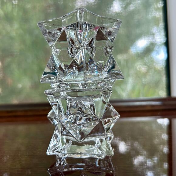 Vintage Michael C. Fina Crystal Star Candle Holders Geometric Design - Picture 10 of 12